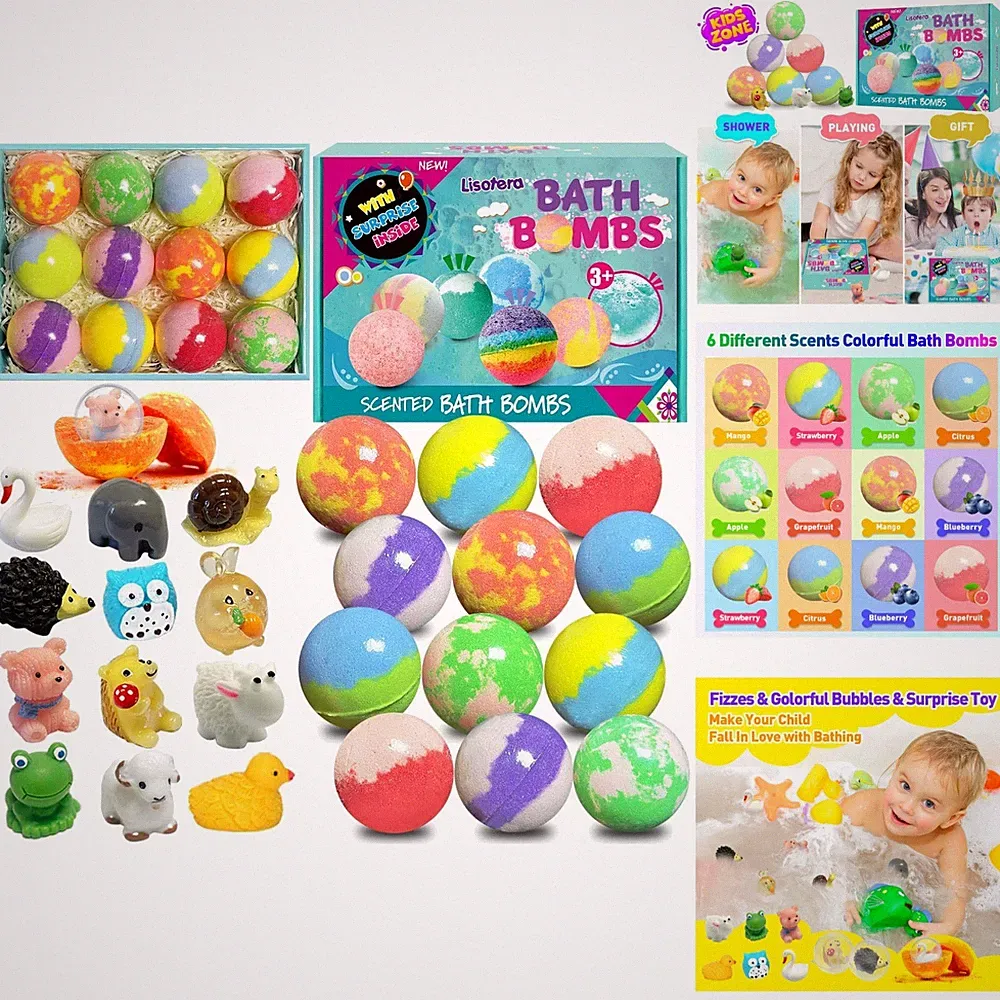 12 Kids Bath Bombs with Surprise Toys Inside Organic Bubble Fizzy Gift Set Party