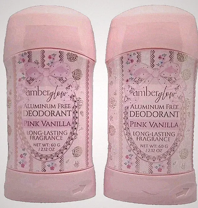 2x Amberglow Aluminum Free Deodorant Pink Vanilla ~Long-Lasting Fragrance 2.12oz