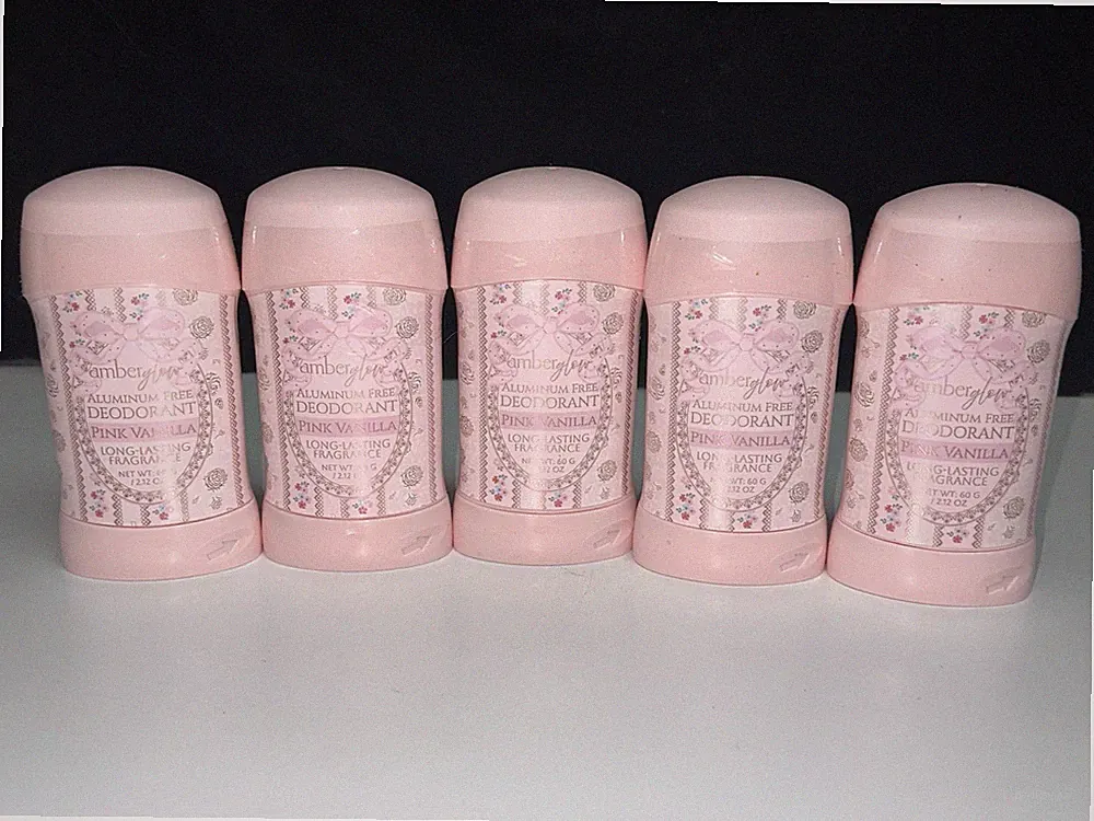5 PACK--Amber Glow PINK VANILLA Scent Aluminum Free Solid Deodorant 2.12oz. NEW