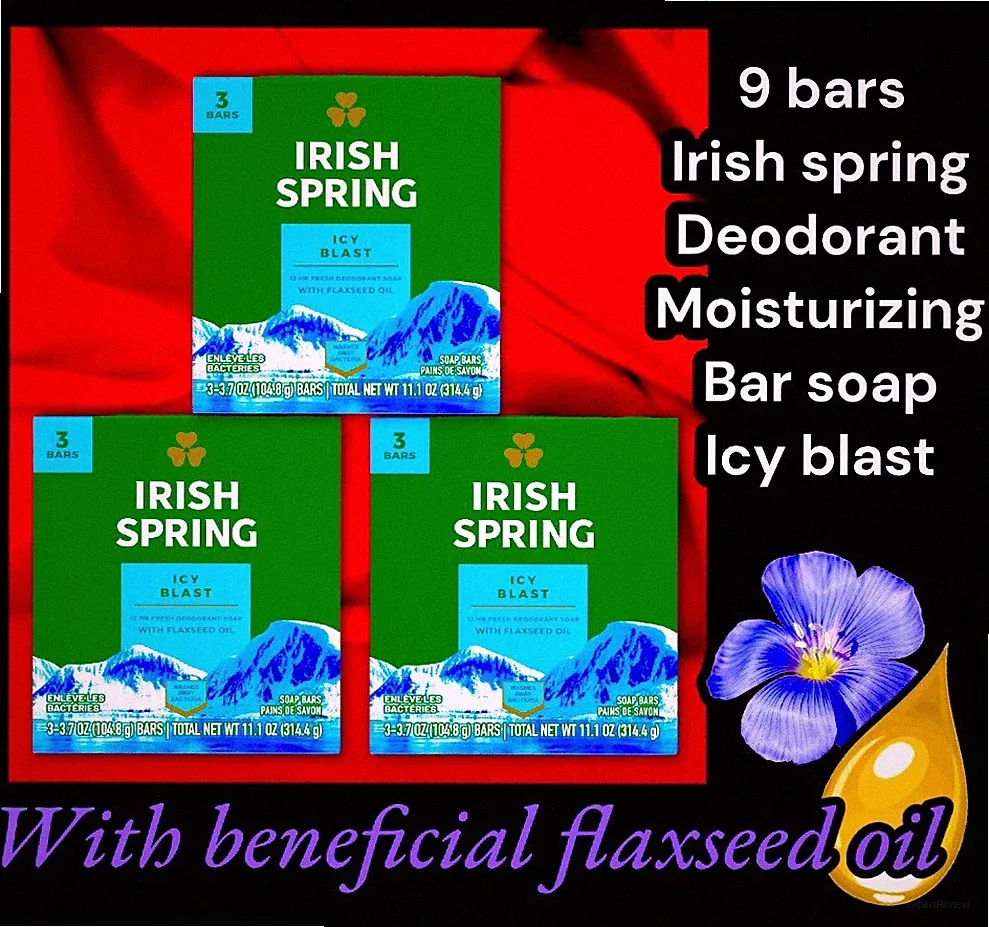 9 Irish Spring Icy Blast Deodorant Bar Soap:(3pk x 3),12hr Fresh, w Flaxseed Oil